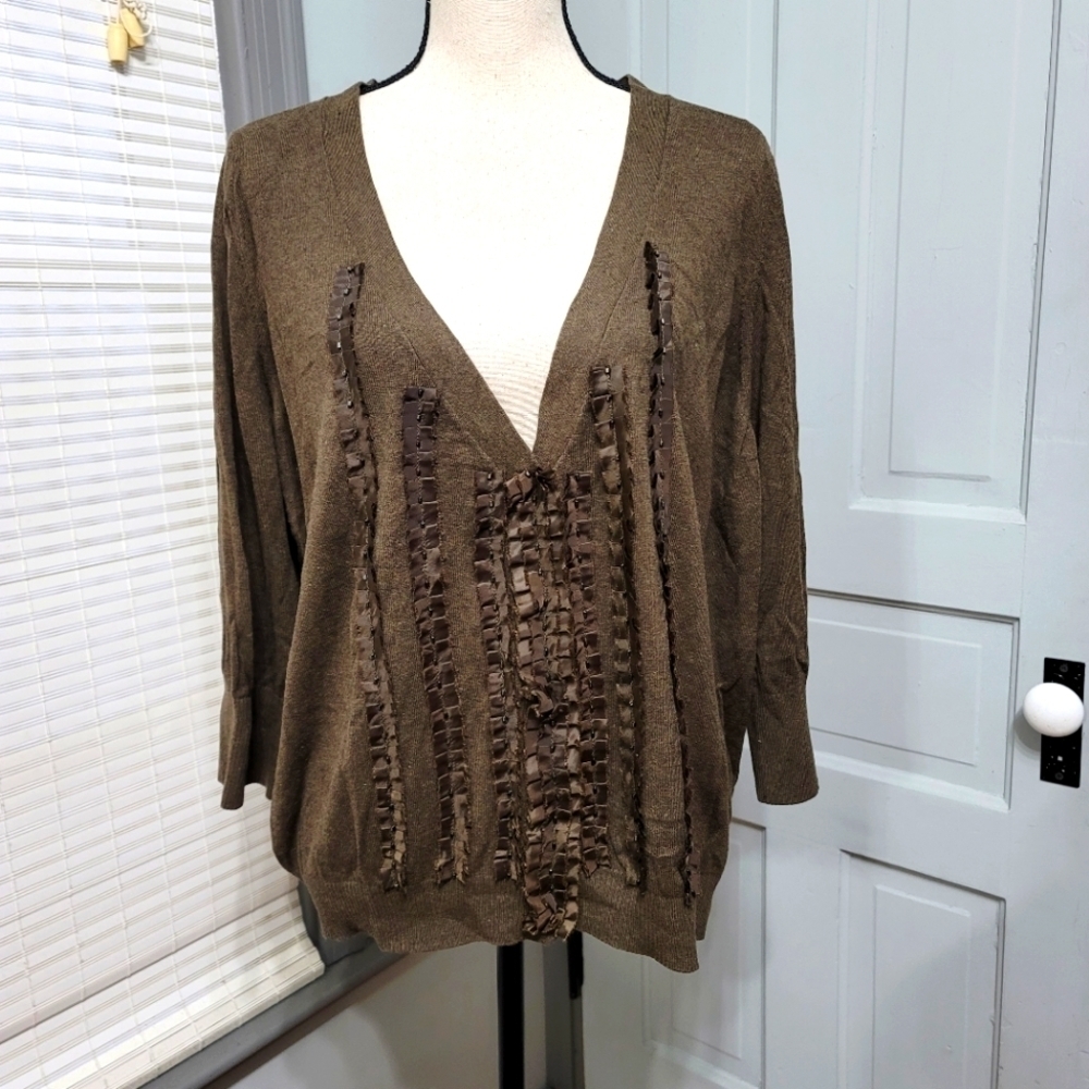 ✨ Lane Bryant Beaded Ribbon Button Front Green Cardigan size 22/24